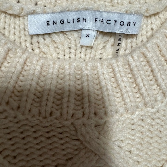 English Factory Mixed Media Cable Detail Sweater in Cream and White - Small - Picture 9 of 10